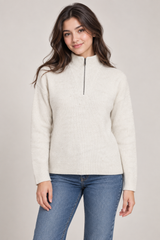 New Look Women Cream Ribbed Quarter-Zip Jumper