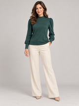 New Look Women Forest Green Mock Neck Puff Sleeve Top