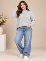 NEW LOOK Women Light Grey Knitted High-Low Hem Jumper