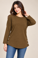 NEW LOOK Women’s Brown Long Sleeve Button Detail Tunic Top