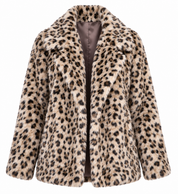 New Look women’s leopard print faux fur coat in UK Size L. Soft, warm and stylish animal-print outerwear perfect for autumn and winter looks.