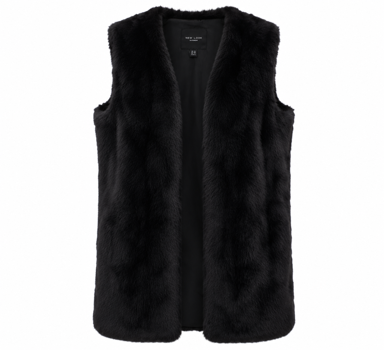 NEW LOOK Women’s Long Black Faux Fur Gilet in UK Size 20. A stylish longline sleeveless vest with a soft faux-fur finish, perfect for layering.