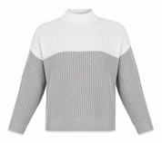  New Look women’s white and grey chunky knit sweater, featuring a stylish mock neck, textured knit and comfortable relaxed fit. Perfect for casual winter outfits.