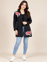 NEW LOOK Women's Black Floral Embroidered Open Front Cardigan