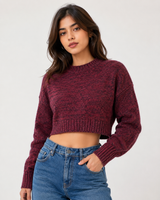 New Look Womens Burgundy Cropped Knit Sweater