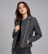 NEW LOOK Women's Charcoal Grey Faux Suede Biker Jacket