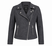 NEW LOOK Women's Charcoal Grey Faux Suede Biker Jacket featuring a stylish biker design, soft suede-look fabric, silver zip details, and a comfortable regular fit. Perfect for casual wear, travel, and everyday fashion.