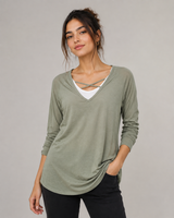 New Look Womens Sage Green V-Neck Long Sleeve Top