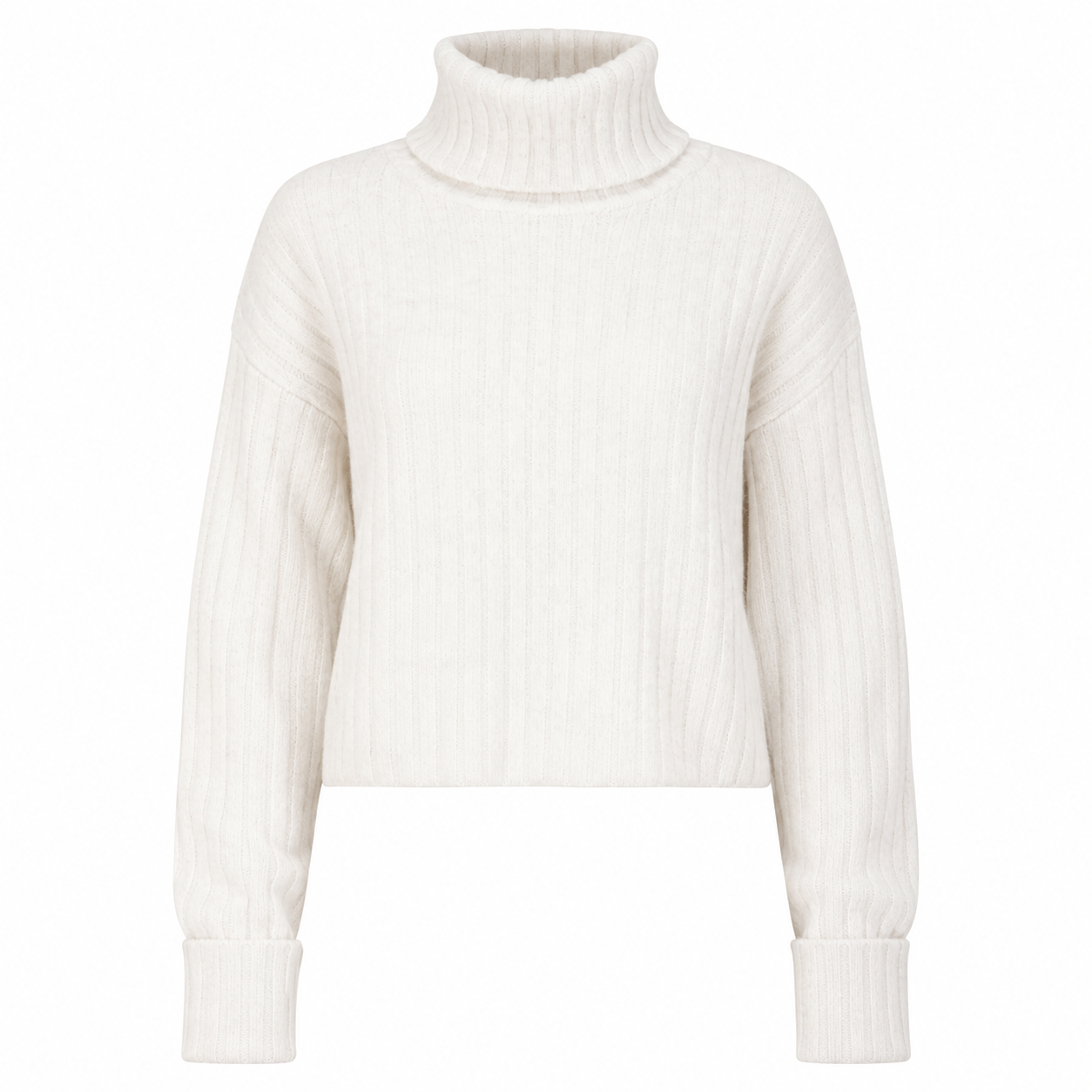  NEW LOOK Women's White Ribbed Turtleneck Crop Sweater. Soft ribbed knit, cozy high neck, cropped fit, and timeless white design—perfect for autumn, winter, casual, and everyday fashion.