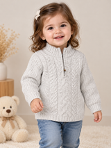 Next Baby Girls Light Grey Cable Knit Half Zip Jumper