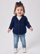 Next Baby Girls Navy Blue Knitted Cardigan with Bow Pockets