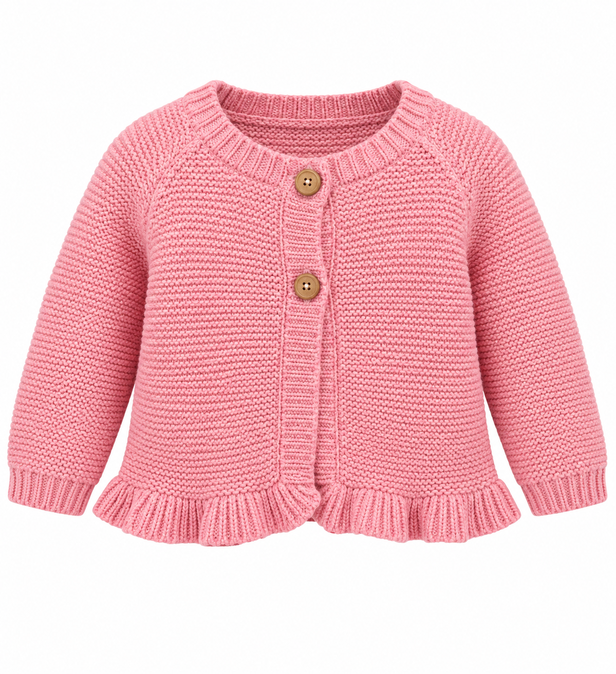  NEXT Baby Girls Pink Knitted Cardigan in UK Size 1–2 Years. Features two-button fastening, long sleeves and a cute ruffle hem. Shop online now!