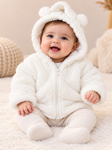 Next Baby White Teddy Fleece Hooded Zip Jacket