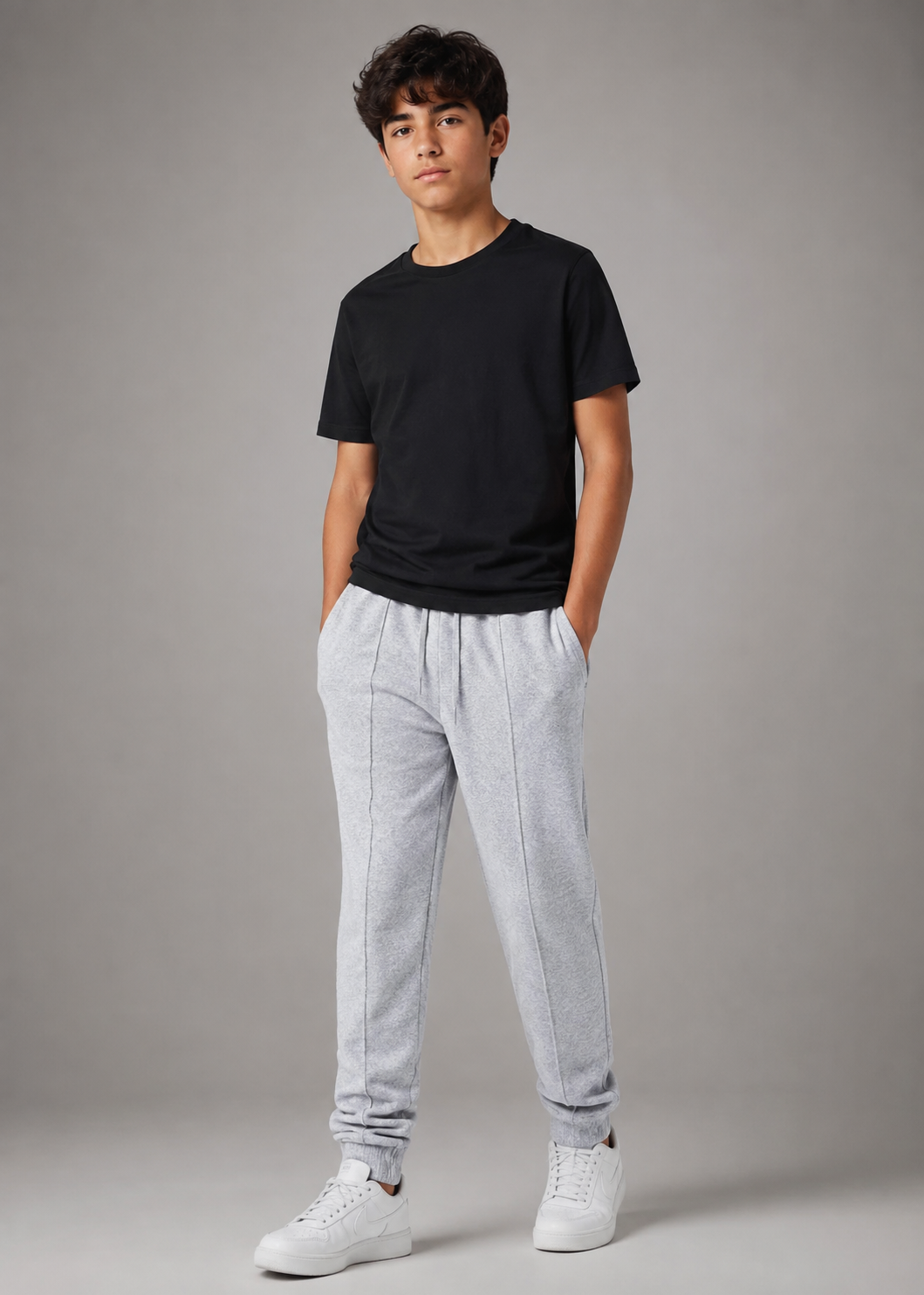  NEXT Boys Grey Jogger Trousers featuring soft fleece fabric, adjustable drawstring waist, side pockets, and ribbed cuffs. Premium UK handpicked kids' casual sweatpants for everyday comfort.