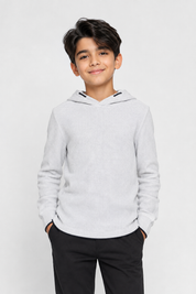  NEXT Boys’ Light Grey Textured Hooded Jumper in UK 11 Years. Stylish long-sleeve knit hoodie with a comfortable design, perfect for casual everyday wear.