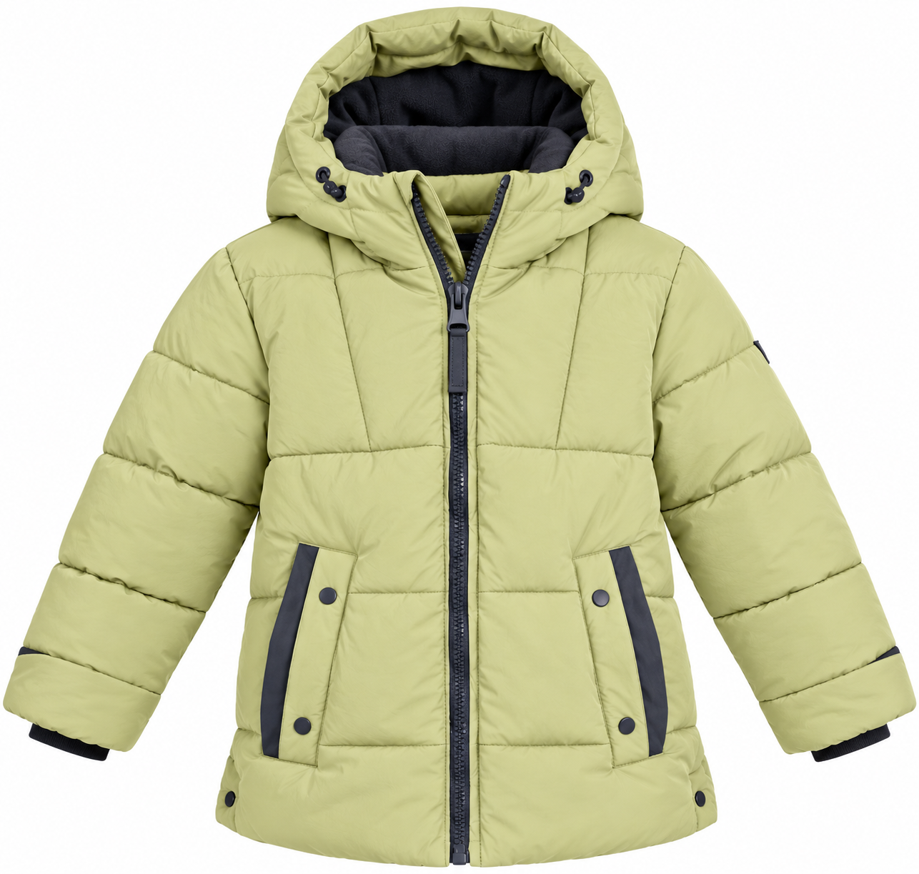  Next Boys Sage Green Hooded Puffer Jacket in UK age 3–4 years. Stylish padded winter coat with warm hood, zip fastening and practical pockets.