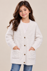 NEXT Girl Cream Fluffy Longline Cardigan