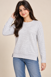  NEXT light grey marl crew neck jumper in UK Size 10. Features long sleeves, ribbed trims and stylish side slits for comfortable everyday wear.