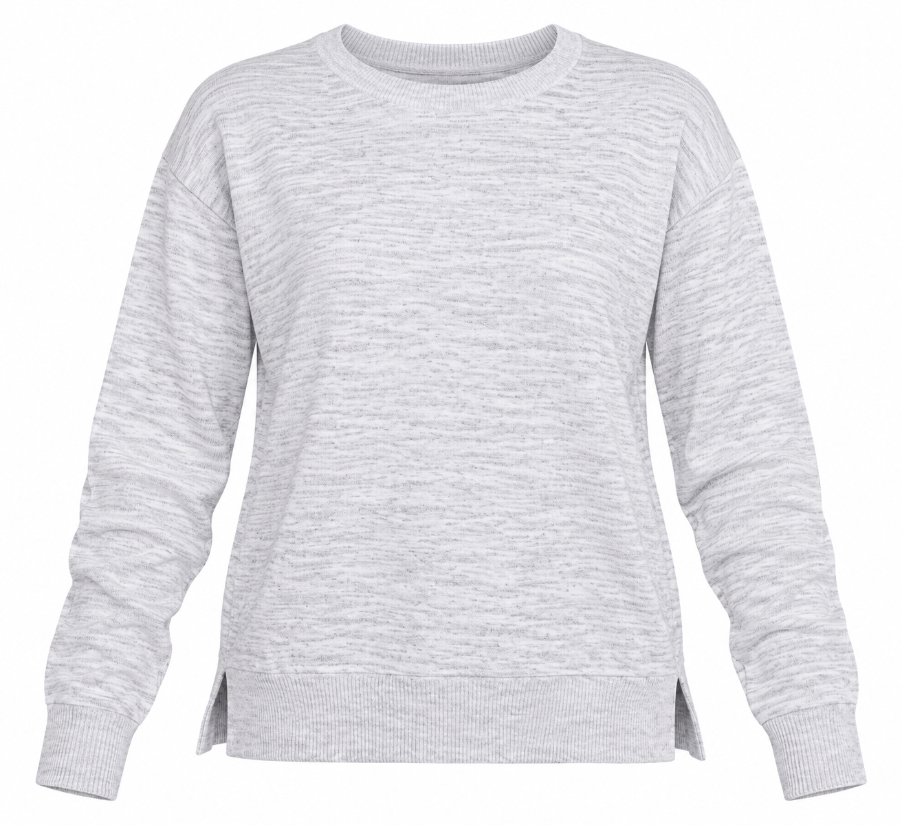  NEXT light grey marl crew neck jumper in UK Size 10. Features long sleeves, ribbed trims and stylish side slits for comfortable everyday wear.