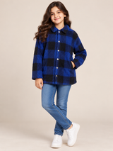 NEXT Girls Blue & Black Checked Teddy Fleece Jacket