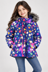 Next Girls Multicolour Heart Print Hooded Winter Jacket