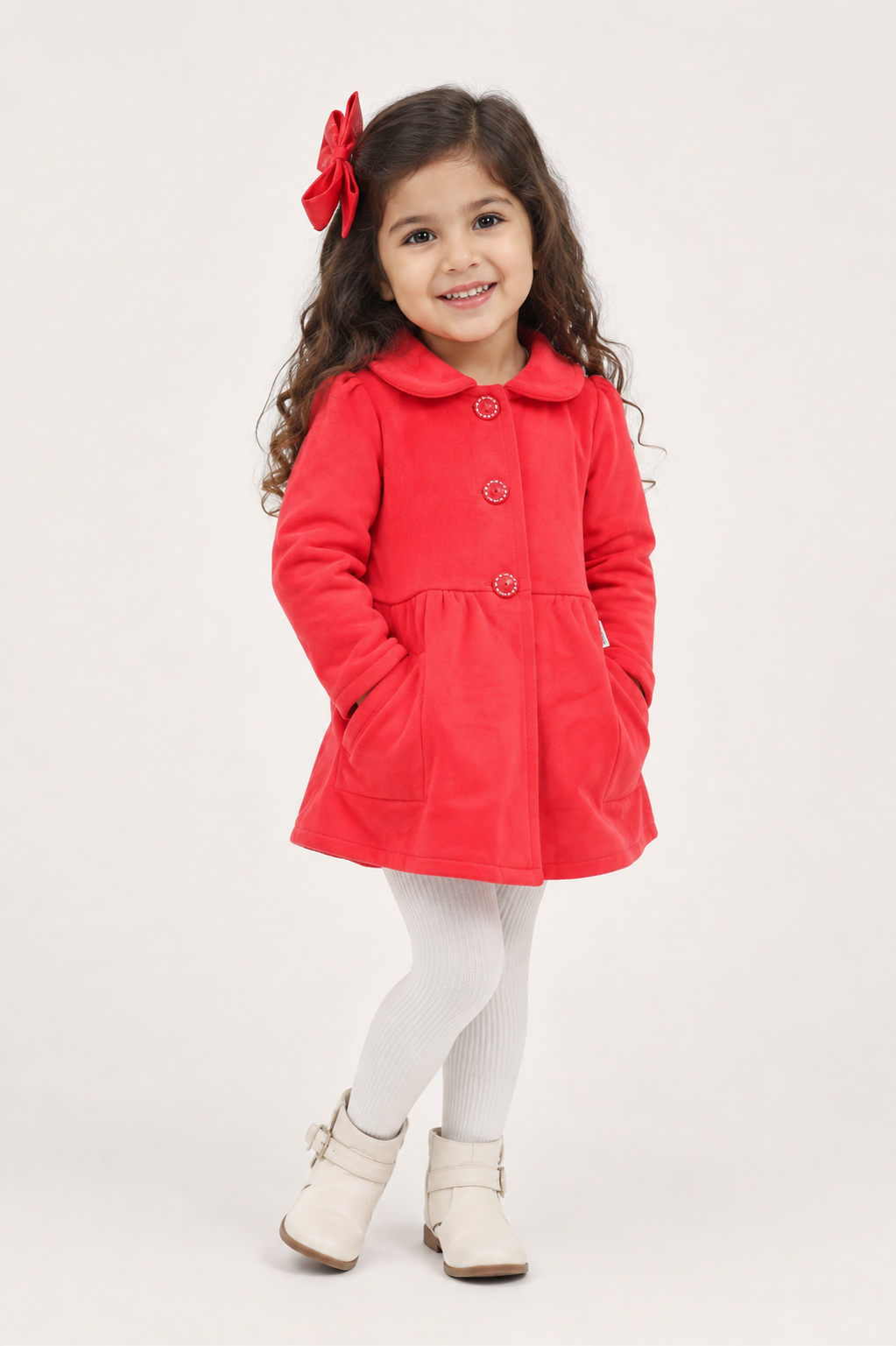  Next Girls Red Velvet Coat Dress, UK 3–4 Years. Featuring a Peter Pan collar, long sleeves, buttons and pockets, perfect for parties and occasions.