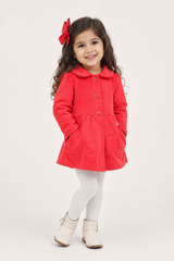 Next Girls Red Velvet Coat Dress with Peter Pan Collar & Pockets