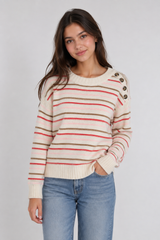 NEXT Girls Striped Knit Sweater Cream Pink Red & Brown