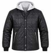 NEXT Men’s Black Quilted Hooded Jacket in UK Size XL. Stylish padded design with grey hood, zip pockets and ribbed cuffs. Ideal for everyday wear.