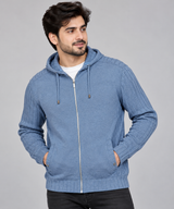 NEXT Men Blue Textured Full Zip Hooded Knit Jumper
