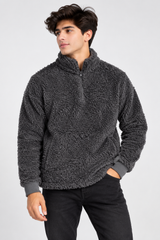 NEXT Men Charcoal Grey Sherpa Fleece Half-Zip Pullover