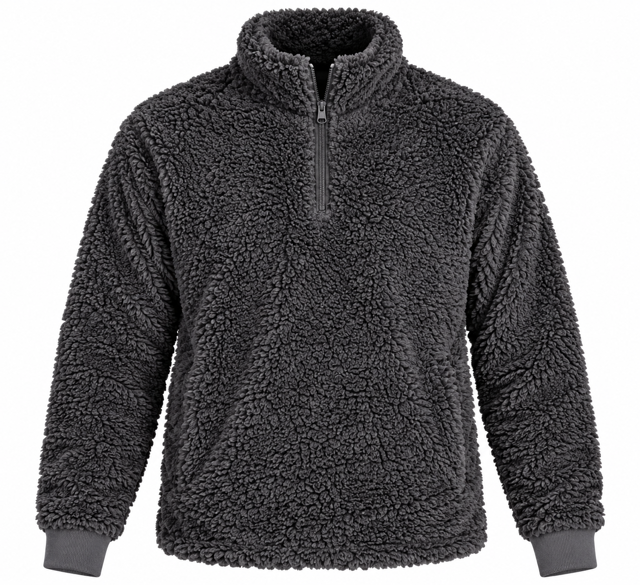 NEXT Men’s Charcoal Grey Sherpa Fleece Pullover in UK Size L. Soft, warm half-zip teddy fleece with a high neck, perfect for winter casual wear.