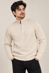Next Men Cream Quarter-Zip Knit Jumper