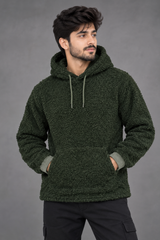 NEXT Men Dark Green Sherpa Fleece Hoodie