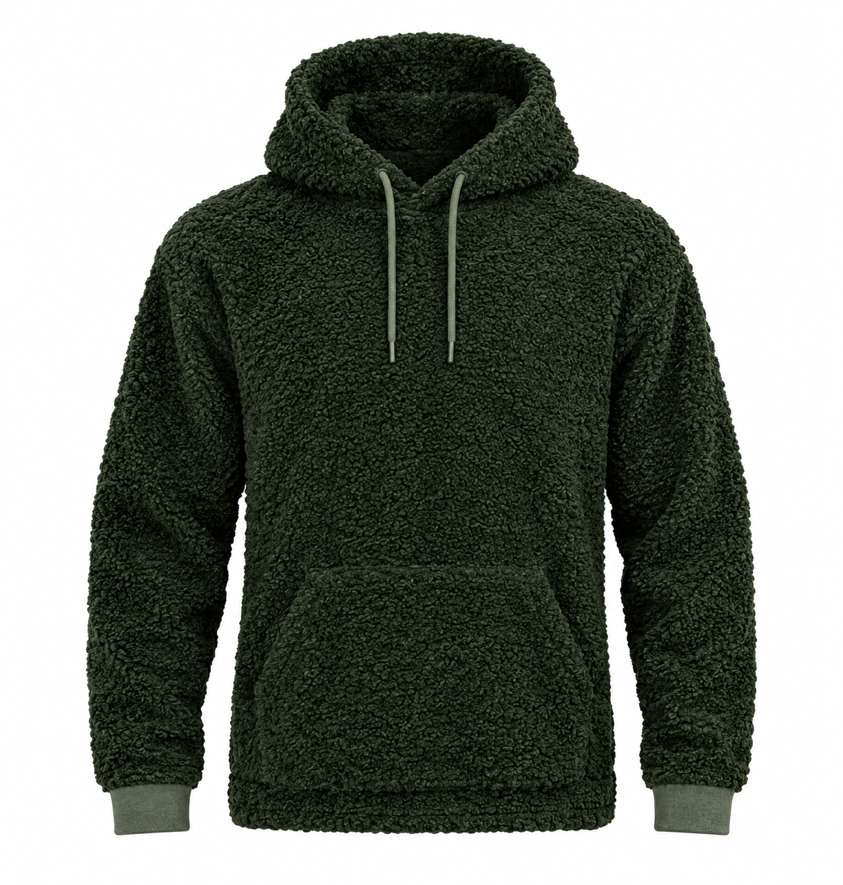 NEXT Men’s Dark Green Sherpa Fleece Hoodie in UK XL. Soft teddy fleece, drawstring hood, kangaroo pocket and comfortable casual fit, ideal for winter wear.