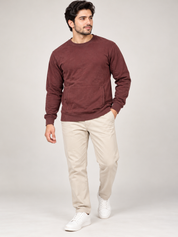 NEXT Men's Dusty Brown Crew Neck Sweatshirt in UK Size 2XL. Features a rough faded colour, long sleeves, side pockets and comfortable casual fit.