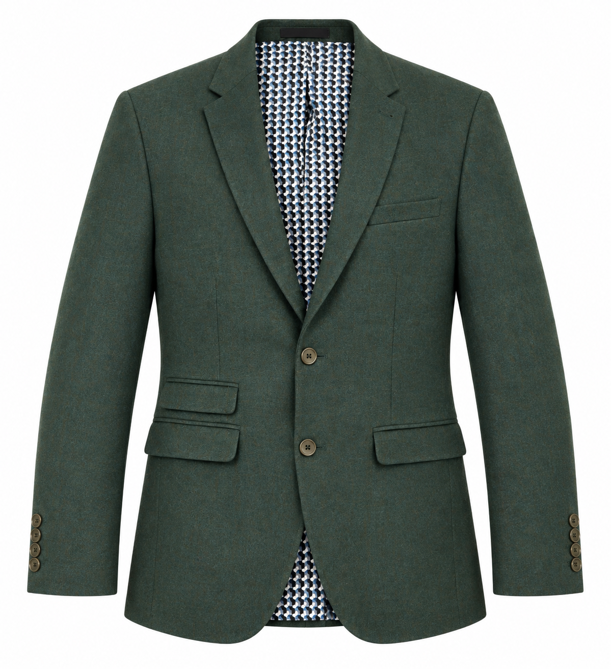 NEXT Men’s Forest Green Tailored Blazer in UK Size L. A sophisticated smart jacket with classic lapels and patterned lining for formal and casual wear.