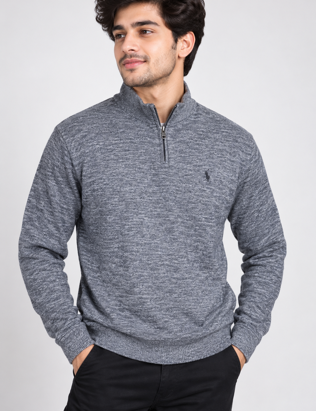  Next men’s grey quarter-zip jumper in UK Size M. Stylish textured pullover in 4-star very good condition, ideal for casual and smart-casual wear.