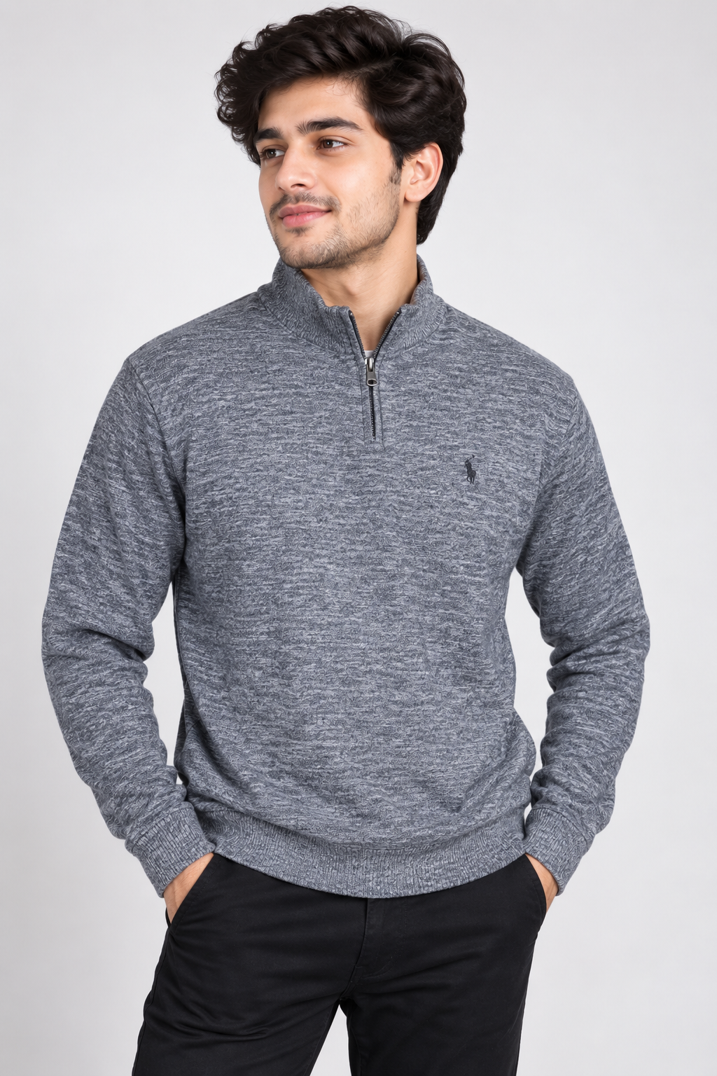  Next men’s grey quarter-zip jumper in UK Size M. Stylish textured pullover in 4-star very good condition, ideal for casual and smart-casual wear.