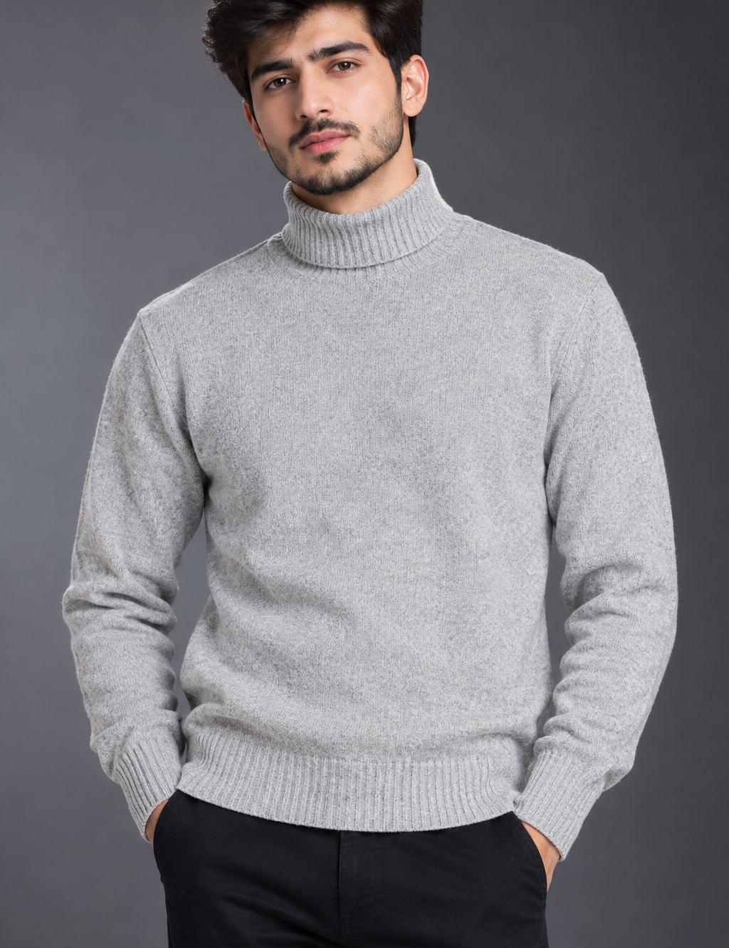 NEXT Men’s Light Grey Knitted Turtleneck Sweater in UK Size L. Classic ribbed roll neck, long sleeves and versatile design, ideal for winter and casual wear.