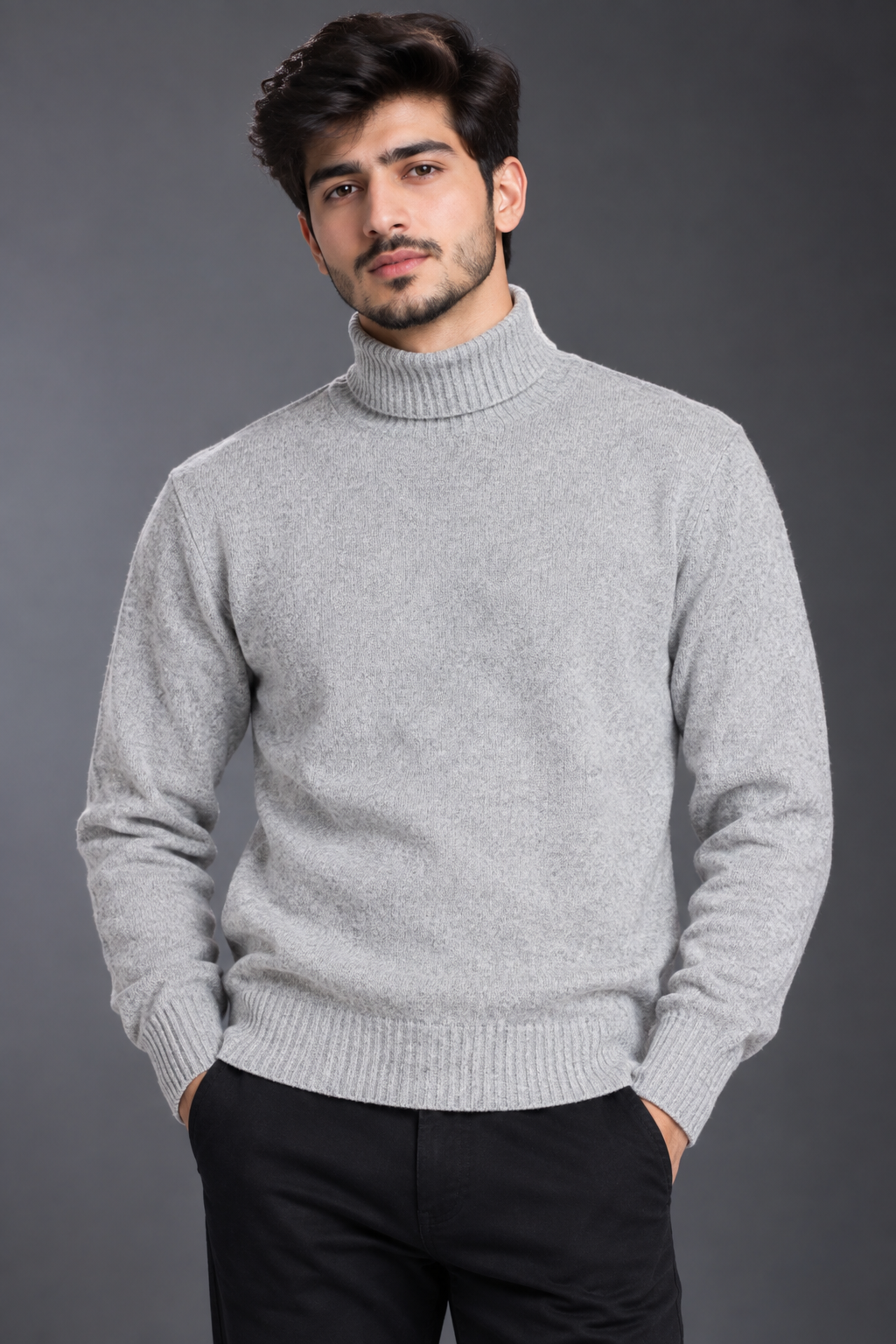 NEXT Men’s Light Grey Knitted Turtleneck Sweater in UK Size L. Classic ribbed roll neck, long sleeves and versatile design, ideal for winter and casual wear.