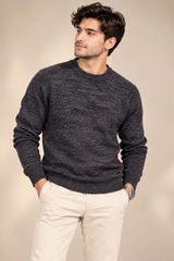 NEXT Men Navy Blue & Brown Textured Crew Neck Knitted Jumper