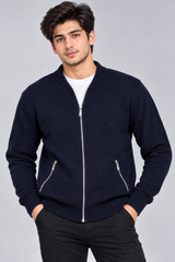 NEXT Men Navy Blue Knitted Zip-Up Bomber Jacket