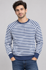 NEXT Men Navy Blue & White Striped Crew Neck Sweatshirt
