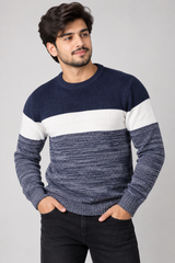 NEXT Men Navy & White Colour Block Knitted Jumper
