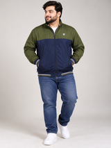 NEXT Men Olive Green & Navy Blue Colour Block Zip-Up Jacket