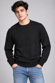 NEXT men's plain black crew neck jumper in UK size M. Classic long sleeve sweater with ribbed cuffs and hem, ideal for casual and smart-casual wear.