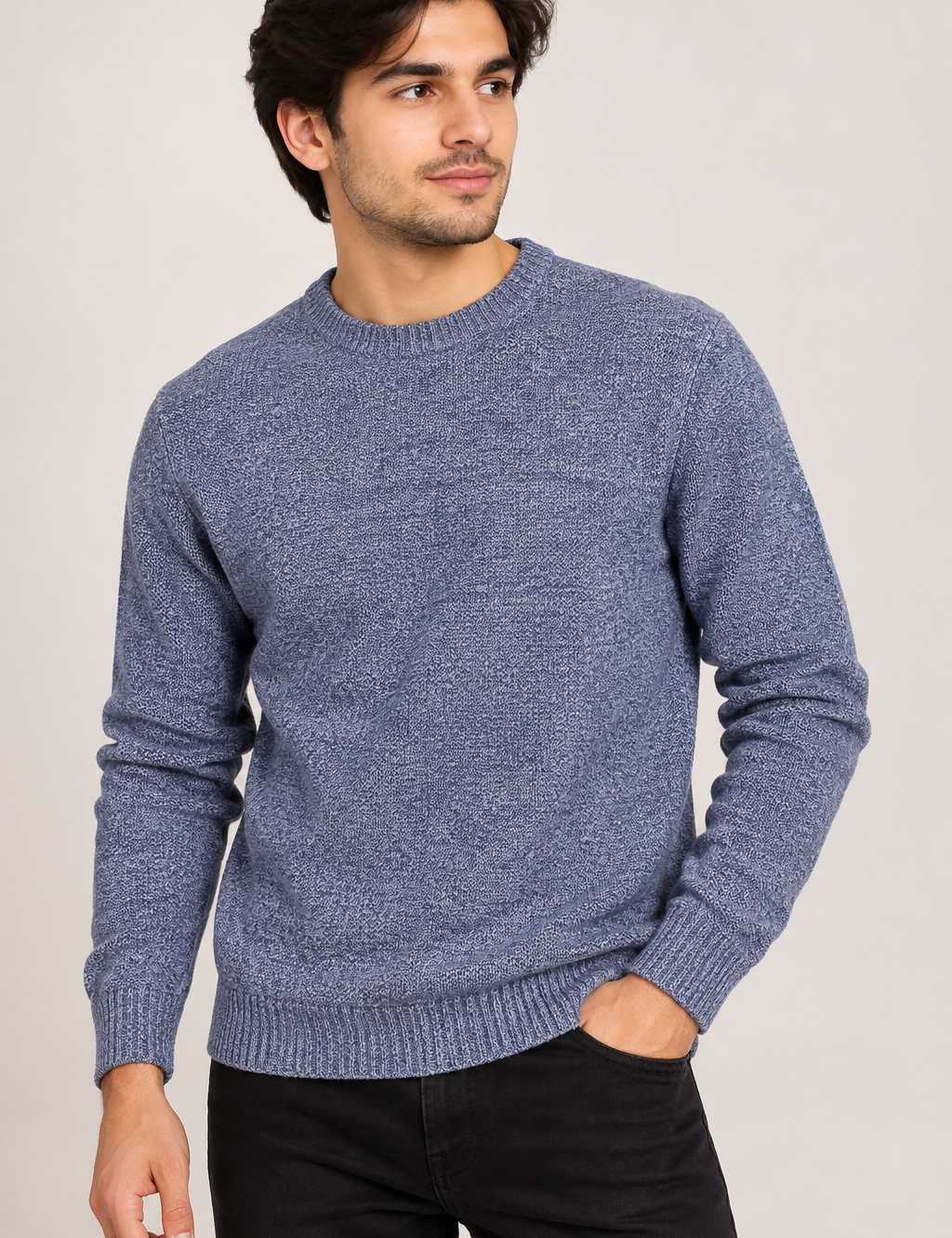  Next men’s blue marl crew neck knitted jumper in UK Size M. A versatile long-sleeve knit for casual, smart-casual and winter everyday wear.