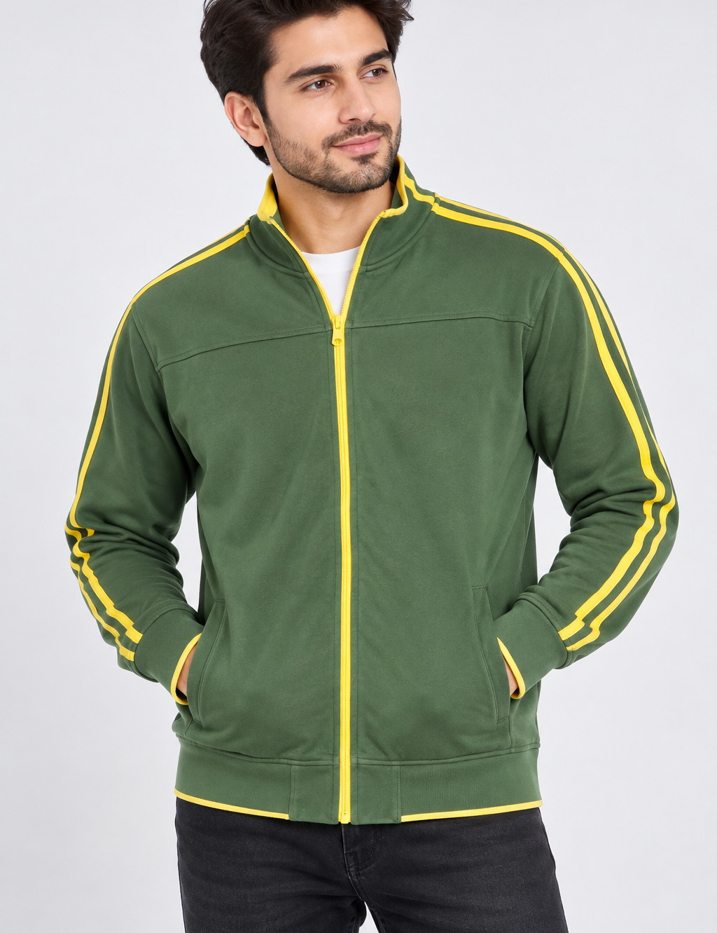 NEXT men’s green & yellow full zip track jacket in UK Size XL. Stylish UK imported sportswear in 4-star very good condition.