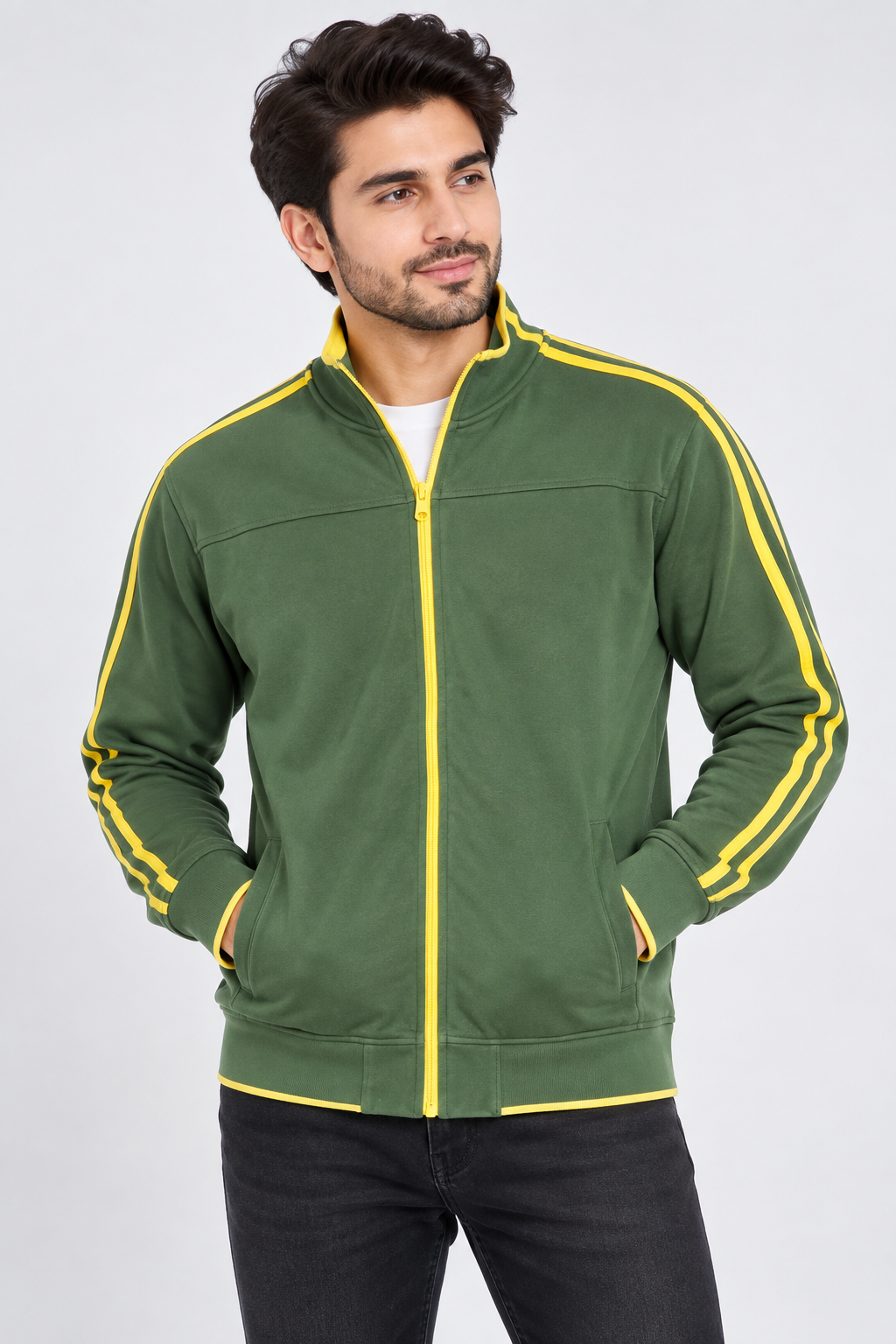 NEXT men’s green & yellow full zip track jacket in UK Size XL. Stylish UK imported sportswear in 4-star very good condition.